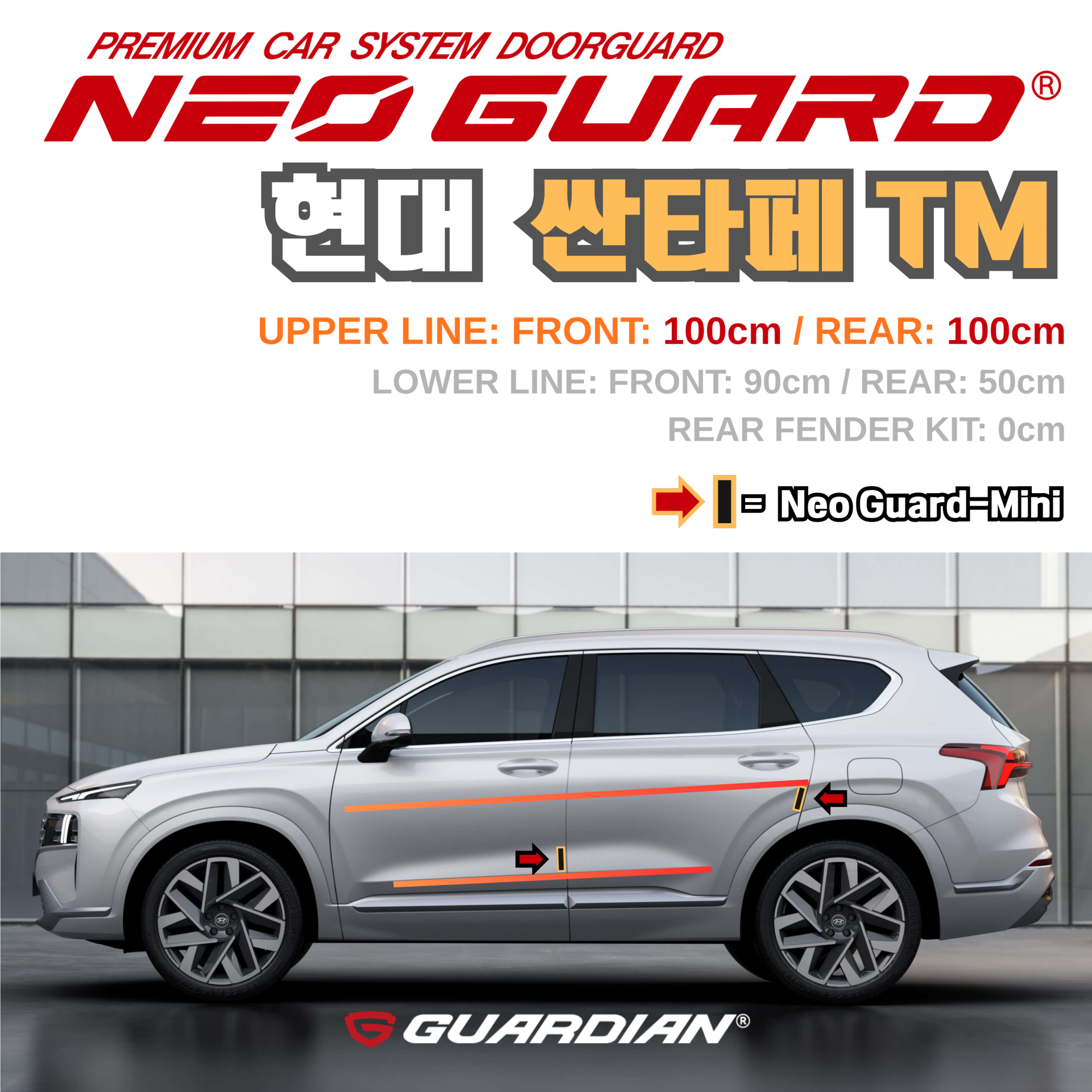 (좌/우 한 대분 세트) 현대 싼타페 TM전용 차량용 도어가드 문콕방지가드 네오가드
