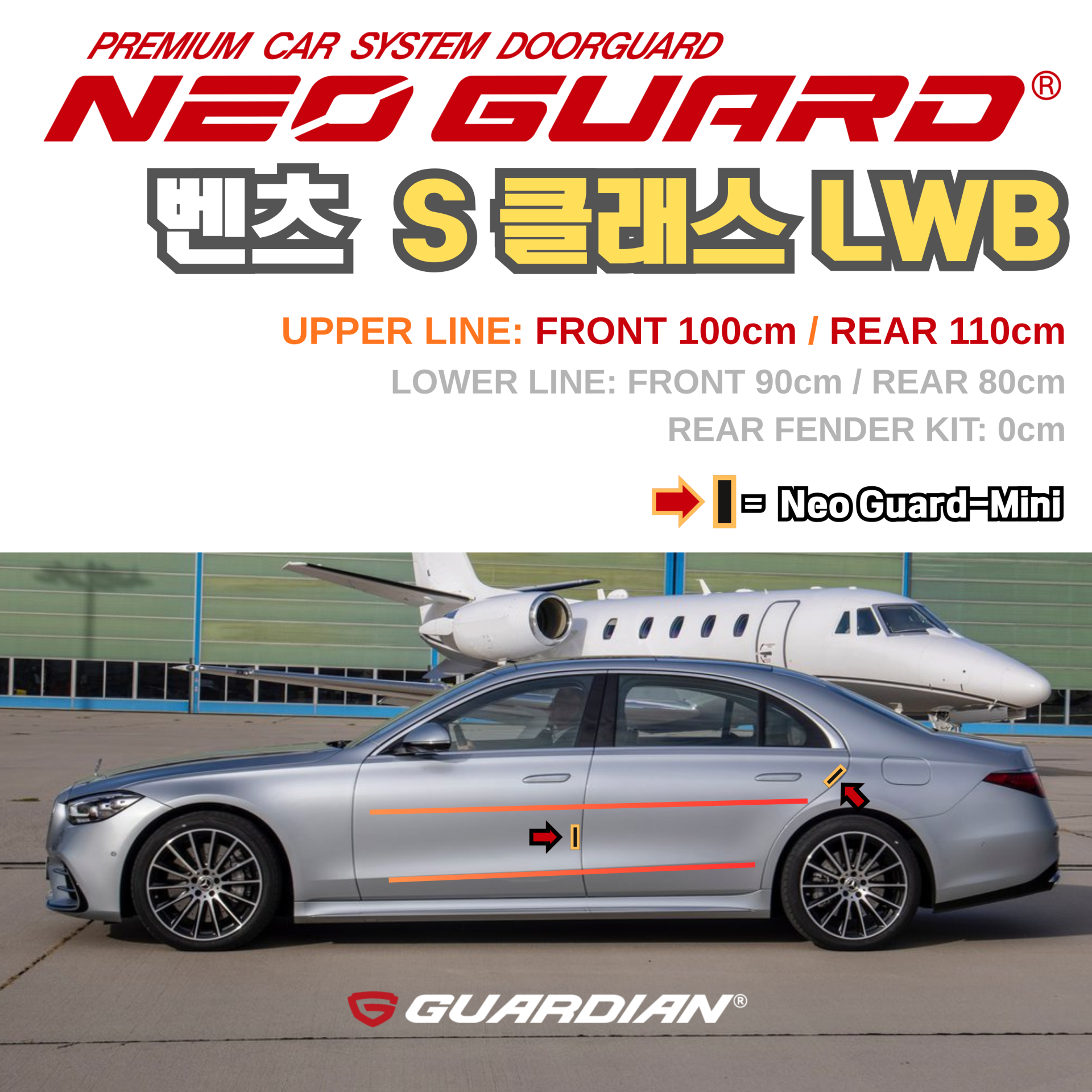 (좌/우 한 대분 세트) 벤츠 S클래스 LWB전용 차량용 도어가드 문콕방지가드 네오가드