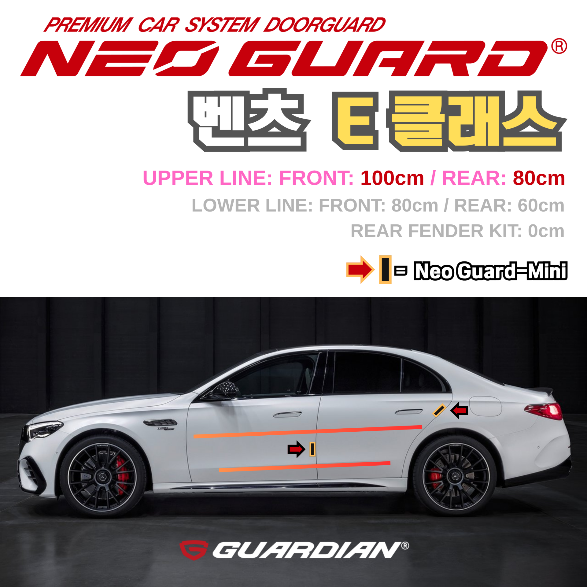 (좌/우 한 대분 세트) 벤츠 E클래스전용 차량용 도어가드 문콕방지가드 네오가드