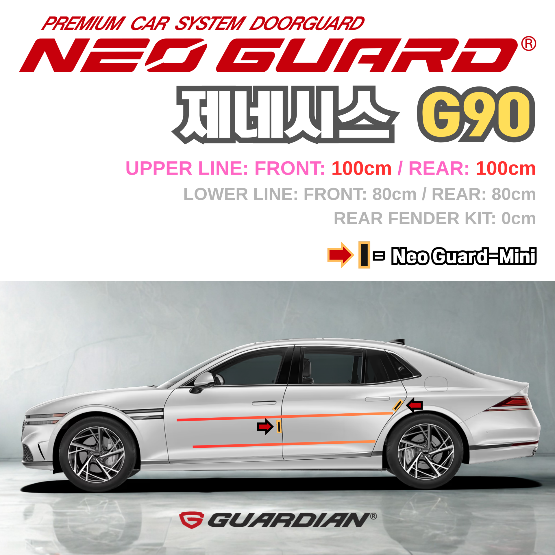 (좌/우 한 대분 세트) 제네시스 G90전용 차량용 도어가드 문콕방지가드 네오가드