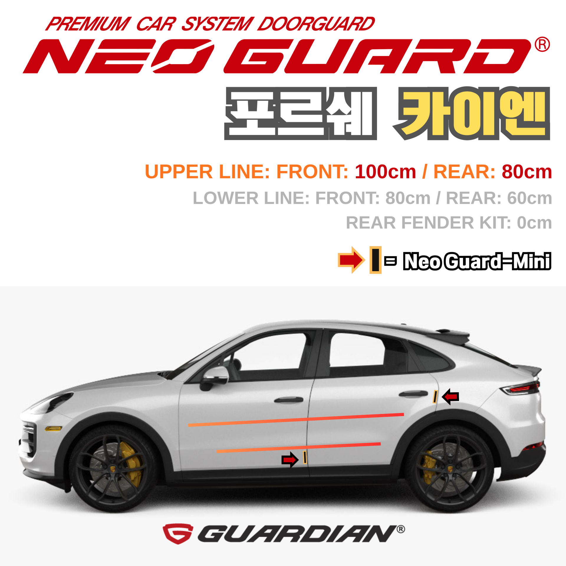 (좌/우 한 대분 세트) 포르쉐 카이엔전용 차량용 도어가드 문콕방지가드 네오가드