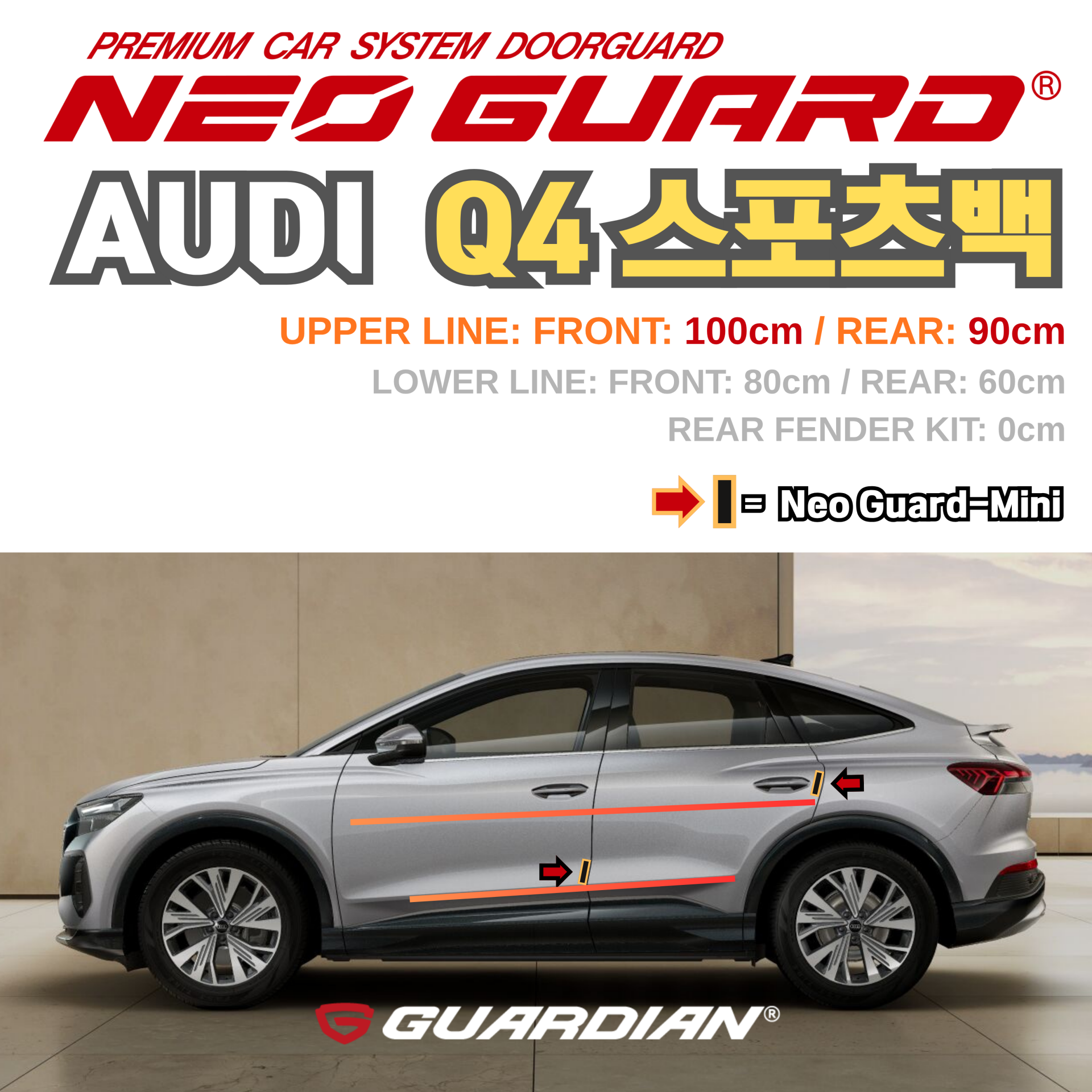 (좌/우 한 대분 세트) 아우디 Q4 스포츠백전용 차량용 도어가드 문콕방지가드 네오가드