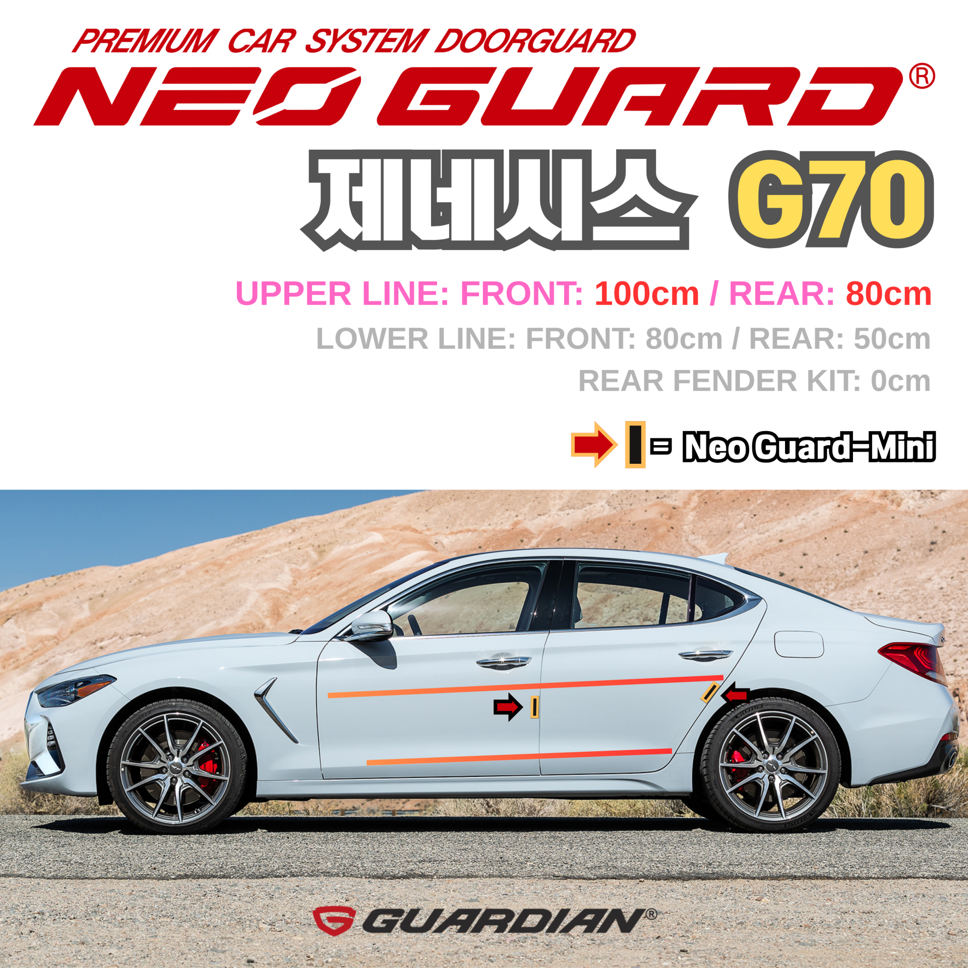 (좌/우 한 대분 세트) 제네시스 G70전용 차량용 도어가드 문콕방지가드 네오가드