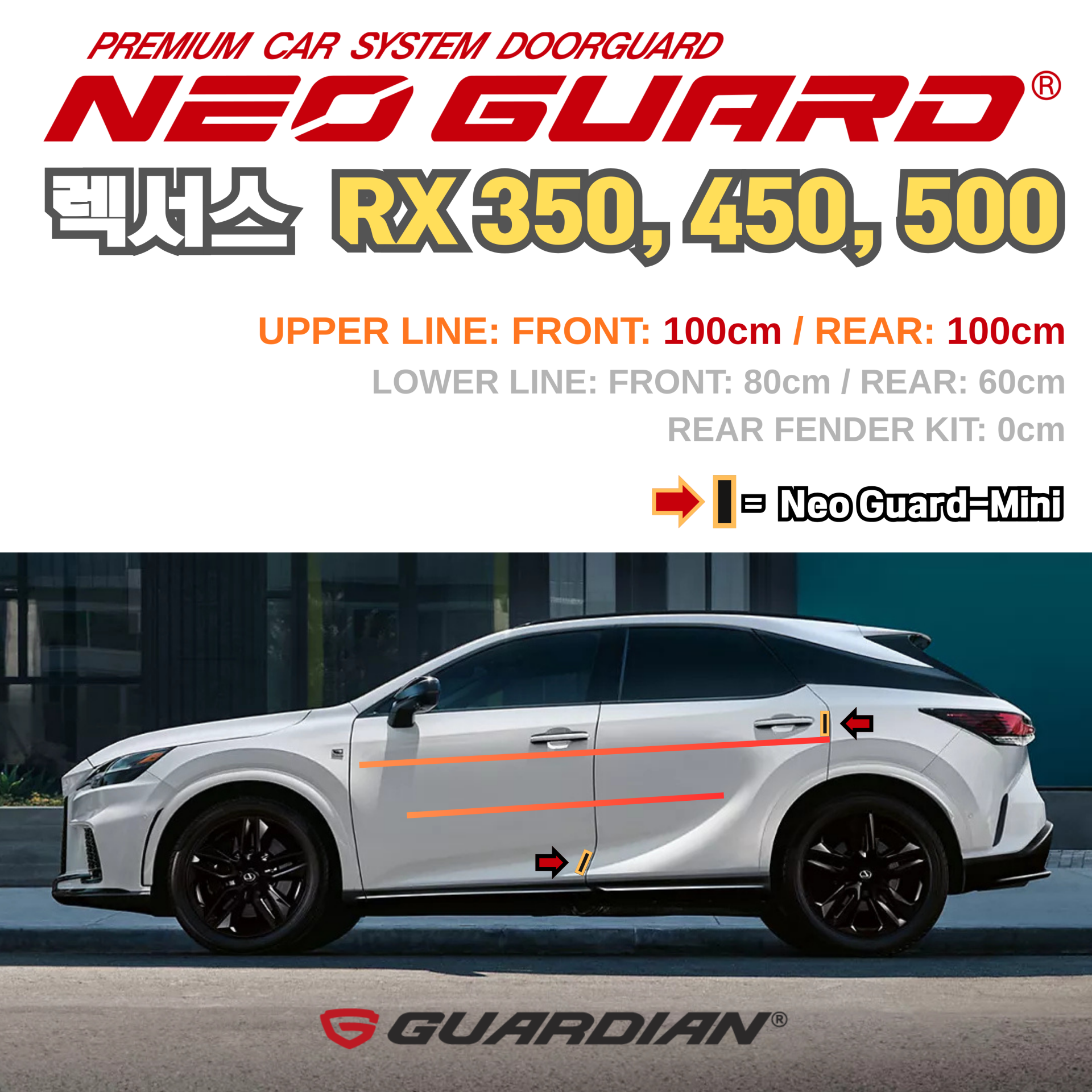 (좌/우 한 대분 세트) 렉서스 RX350 450 500전용 차량용 도어가드 문콕방지가드 네오가드