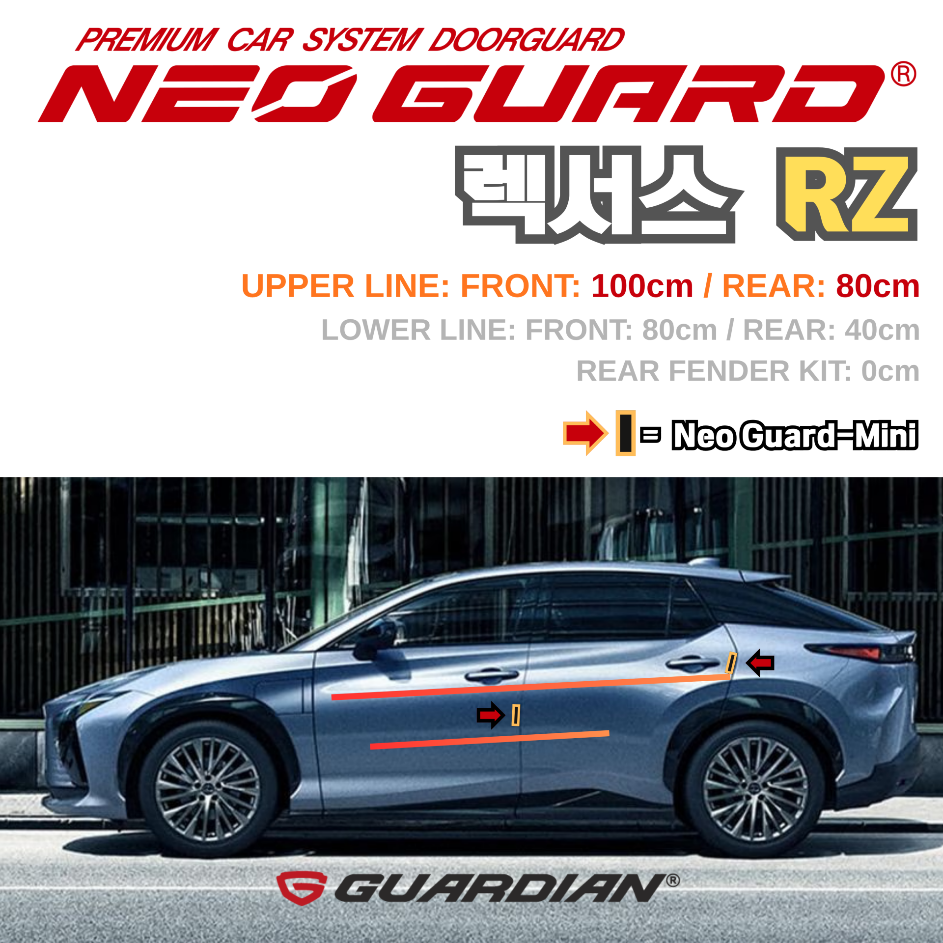 (좌/우 한 대분 세트) 렉서스 RZ전용 차량용 도어가드 문콕방지가드 네오가드