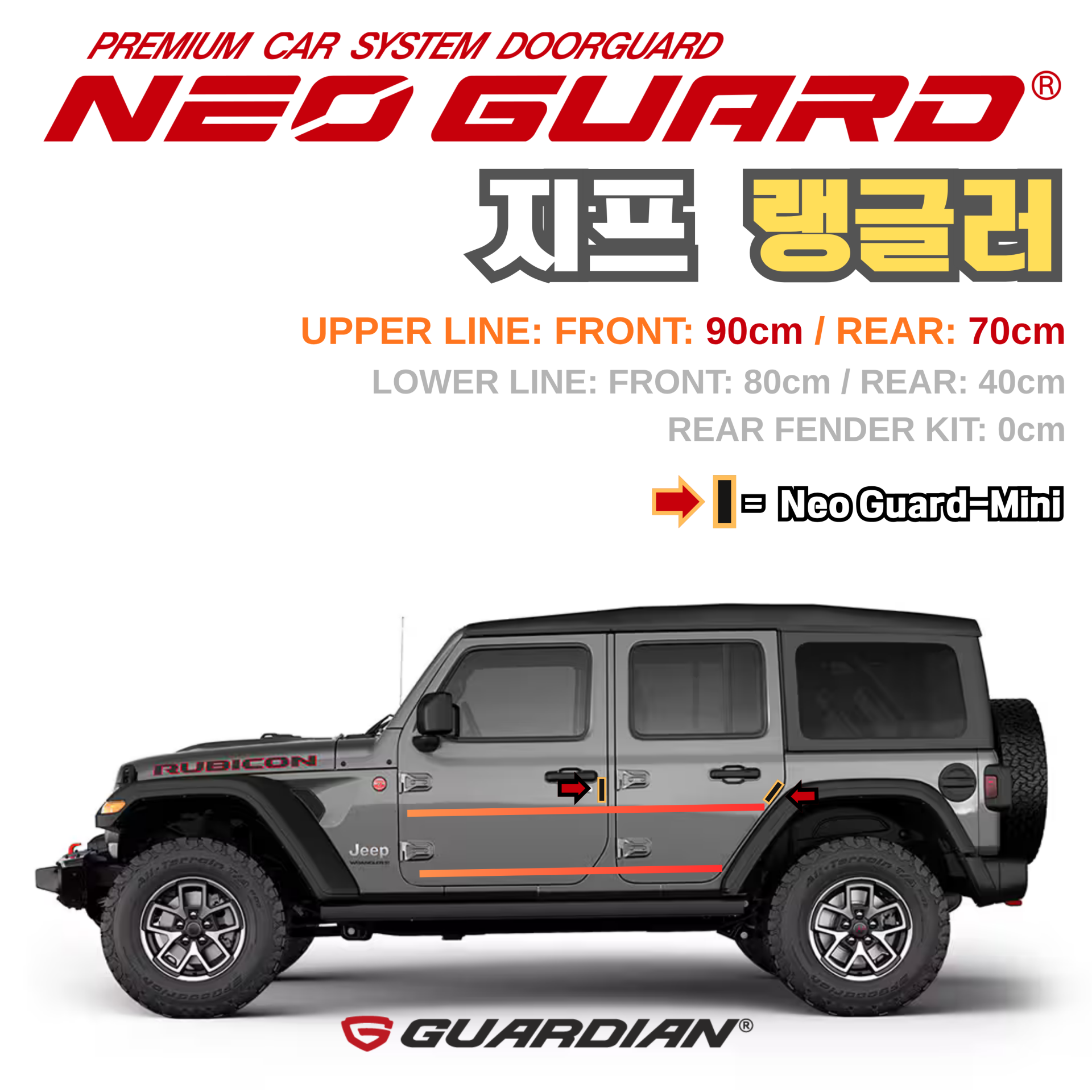 (좌/우 한 대분 세트) 지프 랭글러전용 차량용 도어가드 문콕방지가드 네오가드