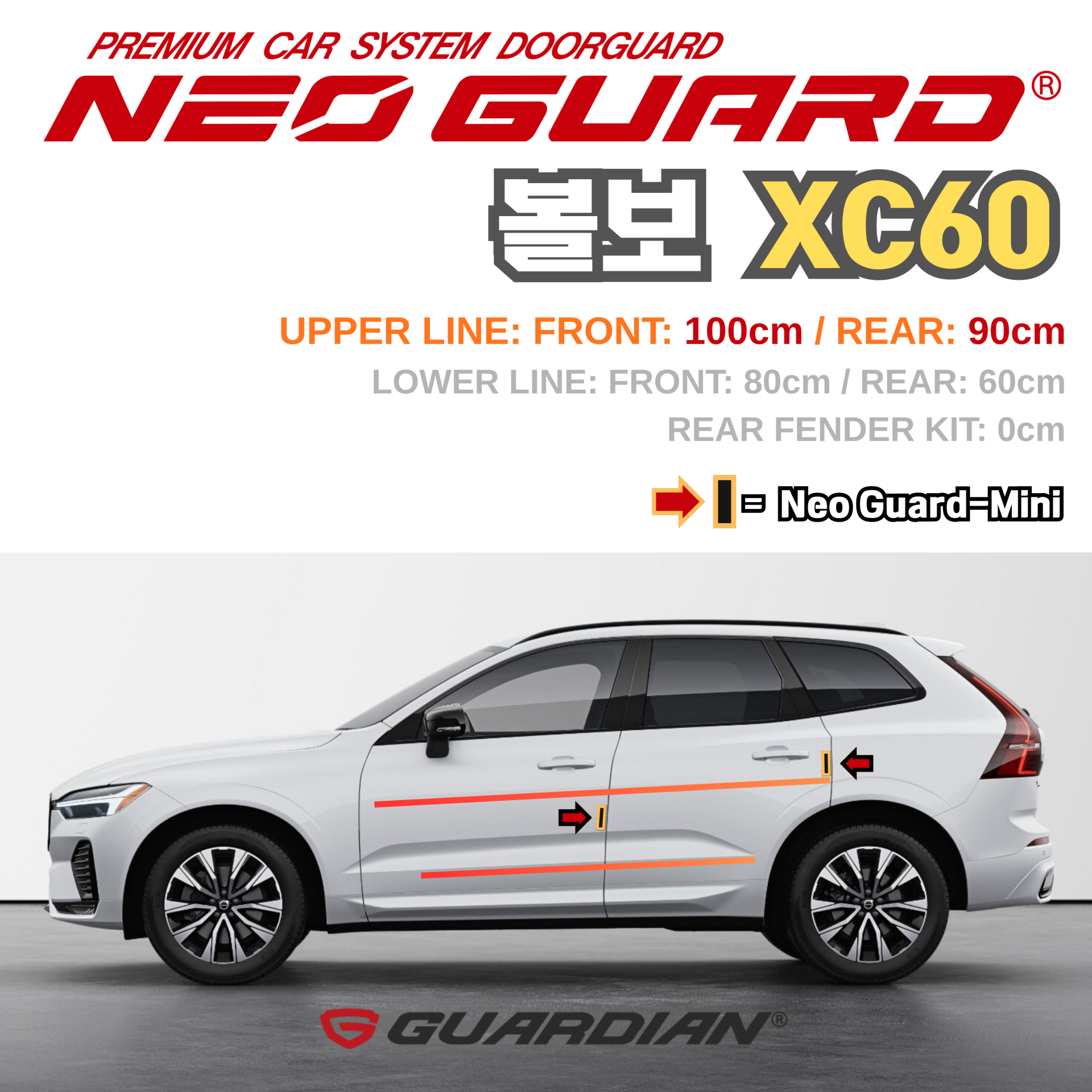 (좌/우 한 대분 세트) 볼보 XC60전용 차량용 도어가드 문콕방지가드 네오가드