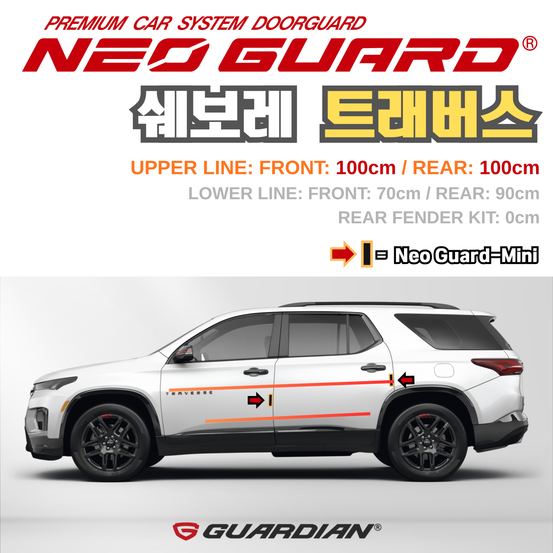(좌/우 한 대분 세트) 쉐보레 트래버스전용 차량용 도어가드 문콕방지가드 네오가드