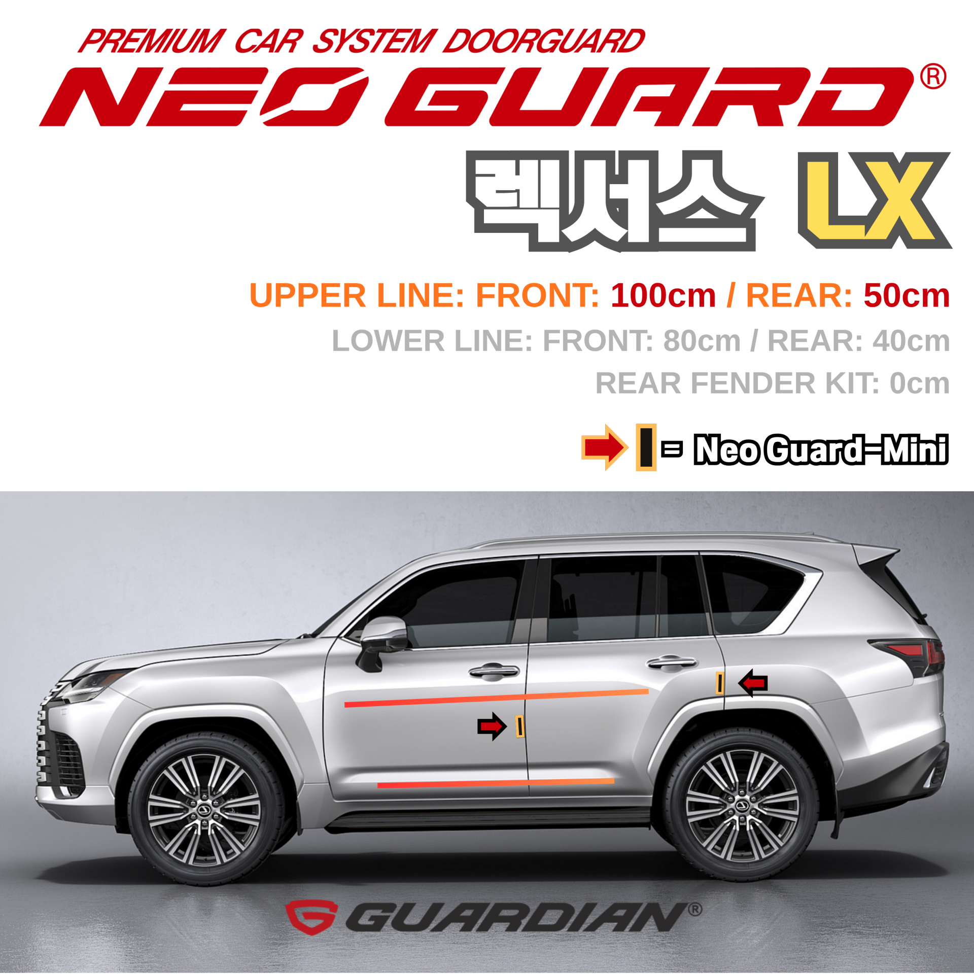 (좌/우 한 대분 세트) 렉서스 LX 전용 차량용 도어가드 문콕방지가드 네오가드