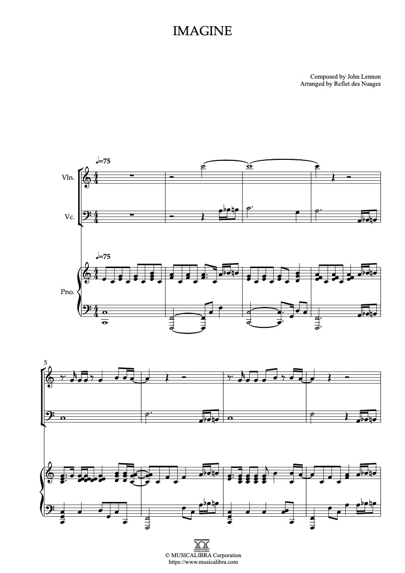 [TRIO SHEET MUSIC] Imagine - Violin, Cello and Piano Chamber Ensemble ...