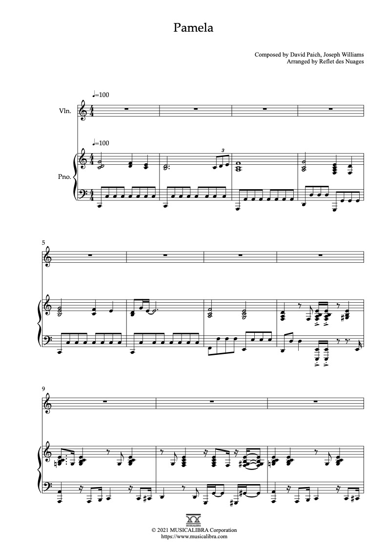 TOTO Pamela 二重奏 樂譜 - 小提琴, 鋼琴