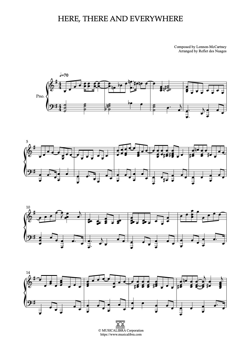 Here, There and Everywhere 피아노 솔로 편곡 악보