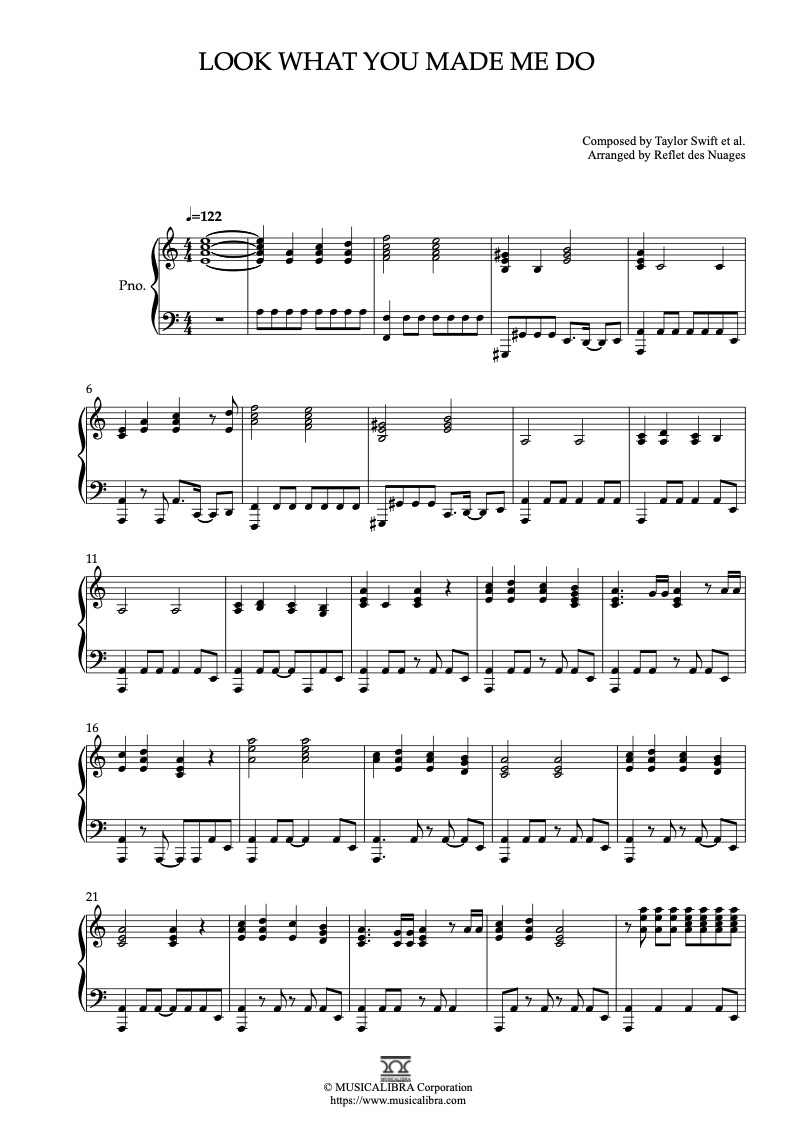 테일러 스위프트 Look What You Made Me Do 피아노 솔로 편곡 악보