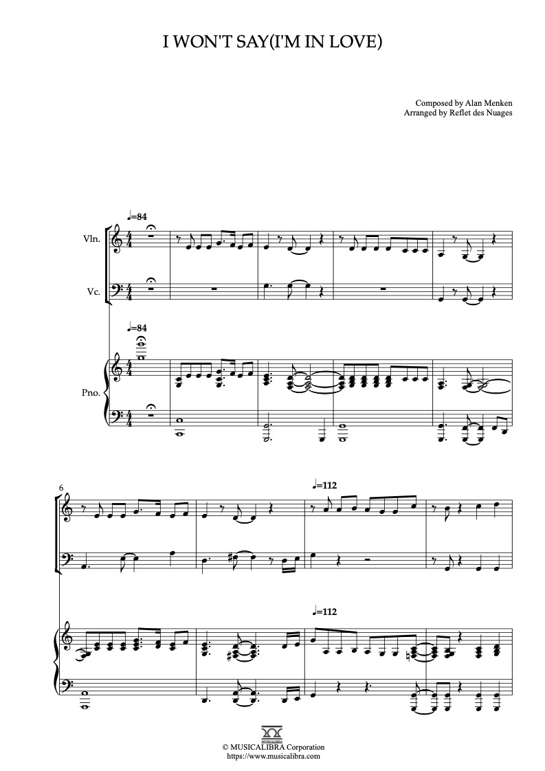 [TRIO SHEET MUSIC] I Won’t Say(I’m In Love) - Violin, Cello And Piano ...