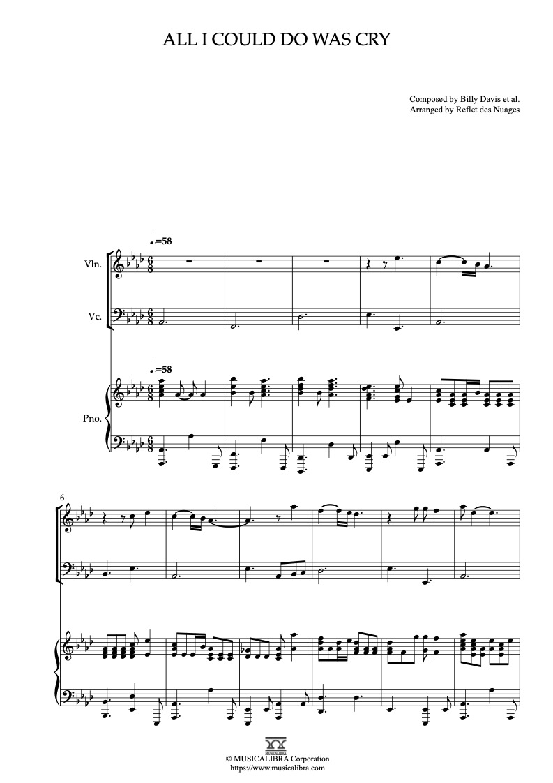 Partitura de All I Could Do Was Cry arreglada para trío de violín, violonchelo y piano