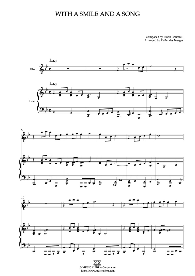 Snow White and the Seven Dwarfs With a Smile and a Song 編曲楽譜 - ヴァイオリン、ピアノデュエット