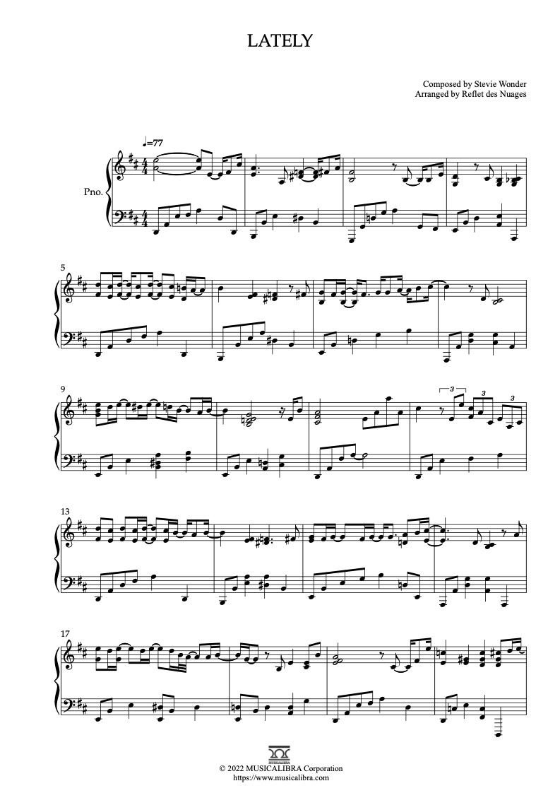 Stevie Wonder Lately 钢琴 独奏 乐谱
