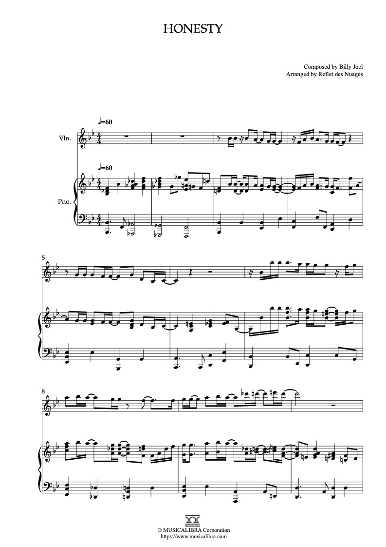 DUET 楽譜] Honesty - ヴァイオリン、ピアノデュエット 室内楽