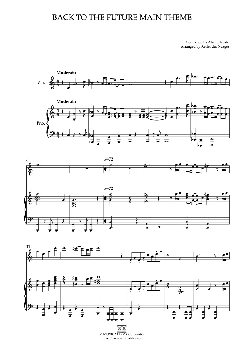 Partitura de Back to the Future Main Theme arreglada para dueto de violín y piano