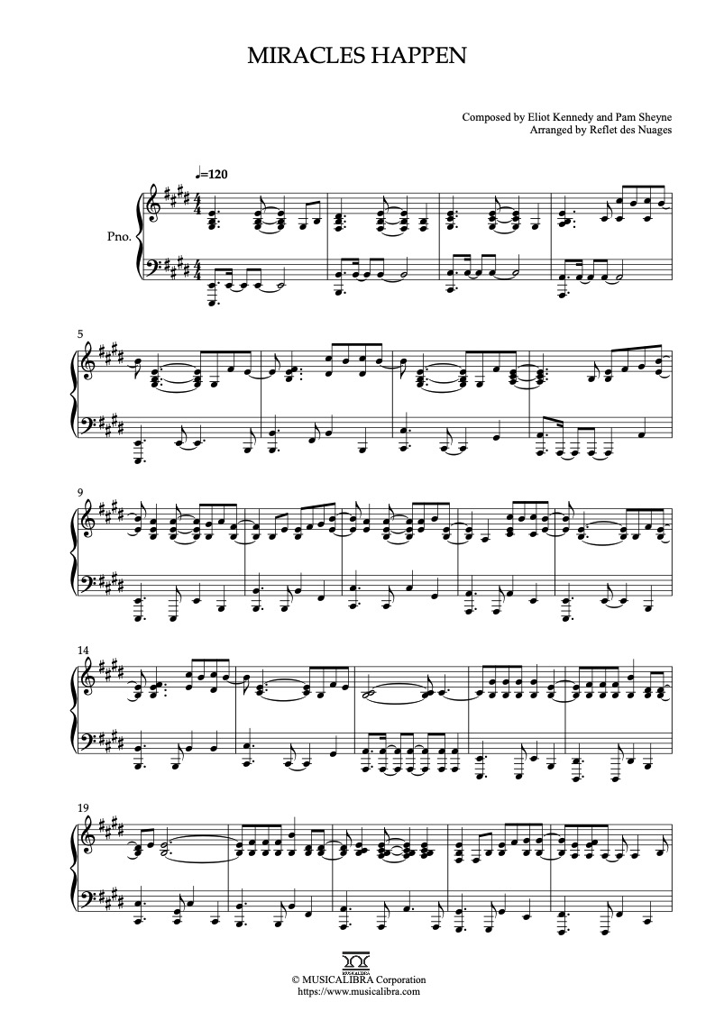 Partitura de Miracles Happen arreglada para piano solo