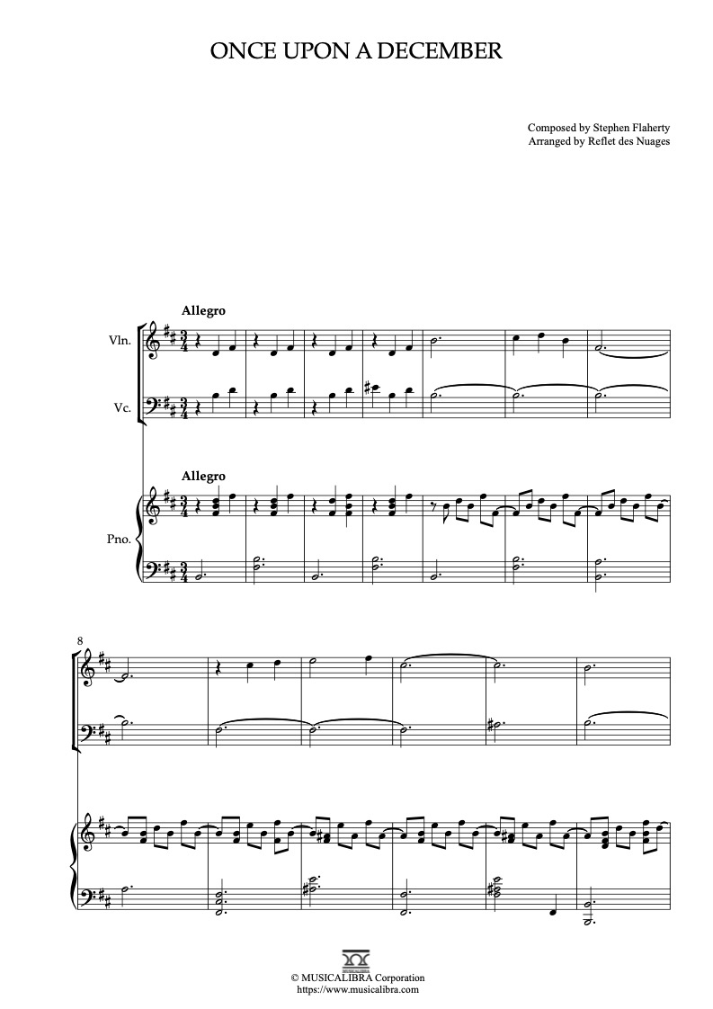 Partitura de Once Upon a December arreglada para trío de violín, violonchelo y piano
