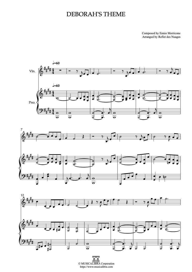 Once Upon a Time in America Deborah's Theme 二重奏 乐谱 - 小提琴, 钢琴