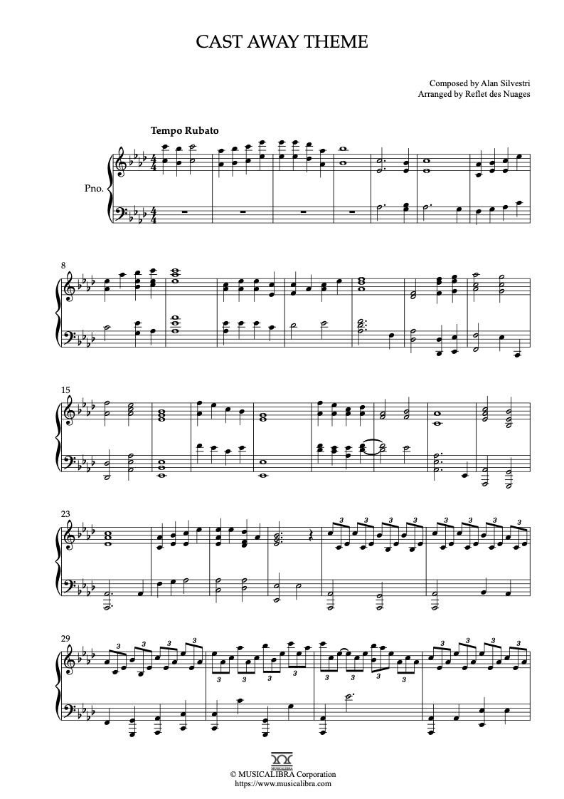 Cast Away Theme 钢琴 独奏 乐谱