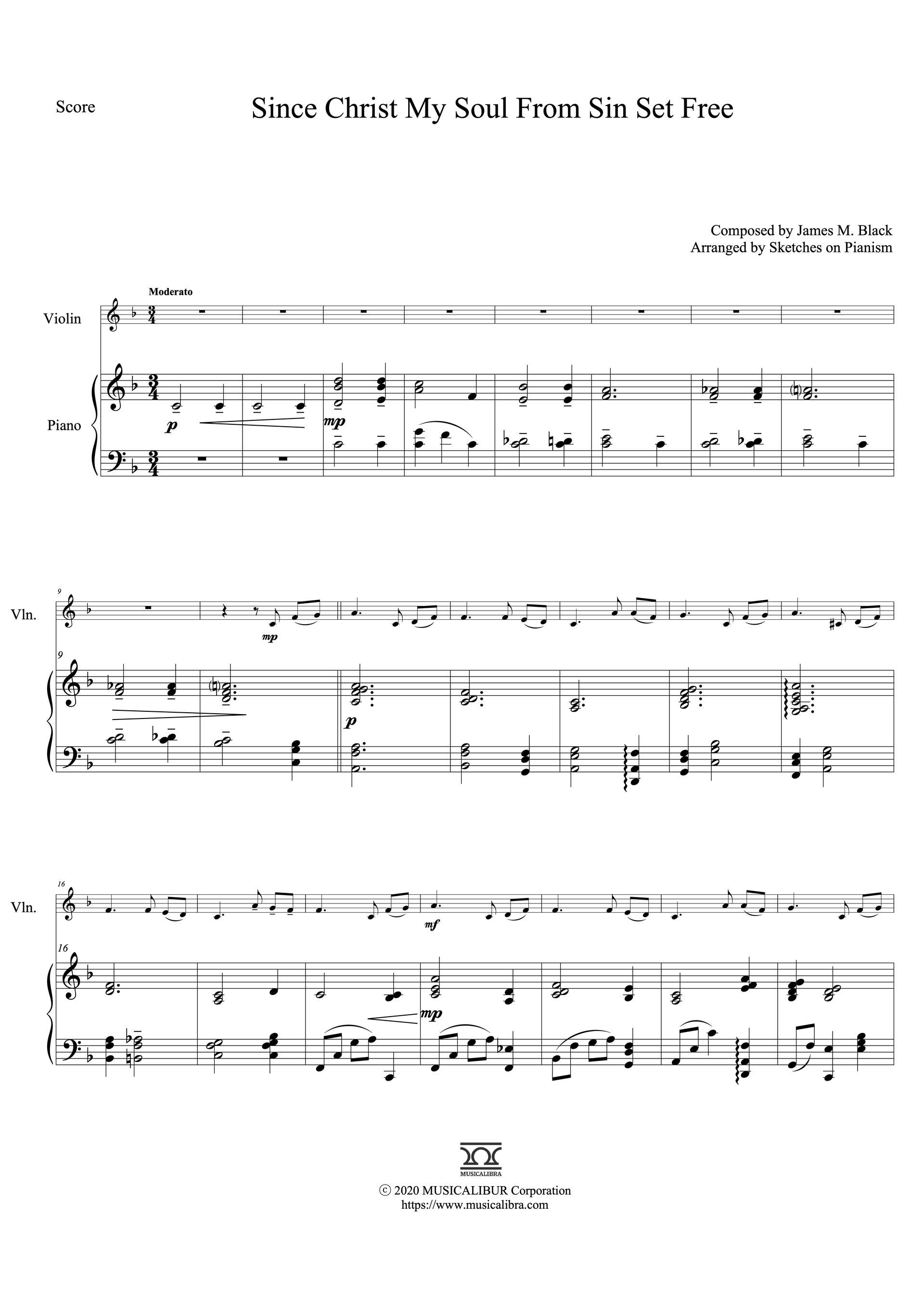 Since Christ My Soul From Sin Set Free 二重奏 樂譜 - 小提琴, 鋼琴