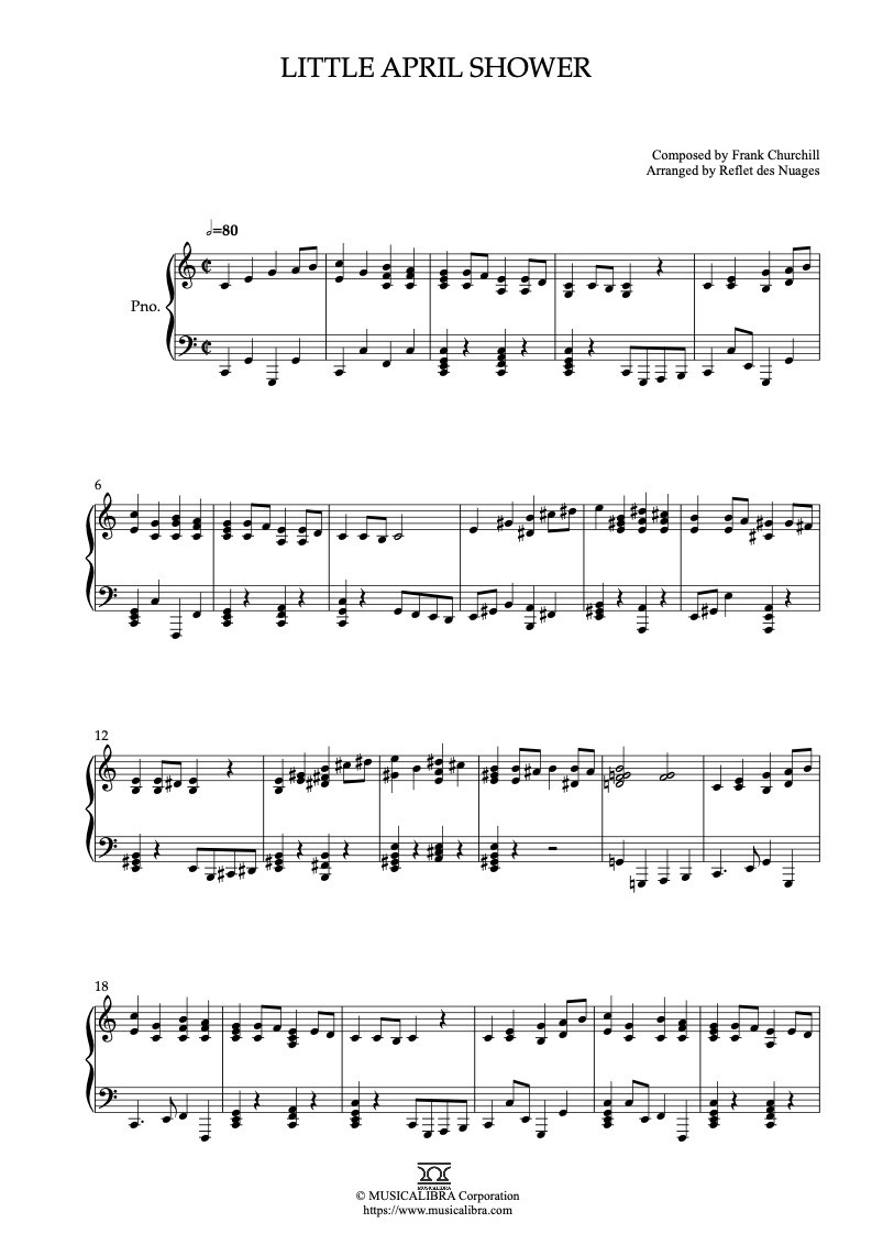 Partitura de Bambi Little April Shower arreglada para piano solo