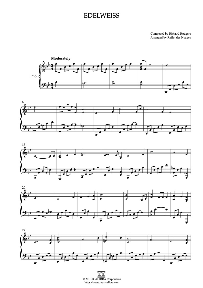 Edelweiss ピアノソロ 編曲 無料 楽譜