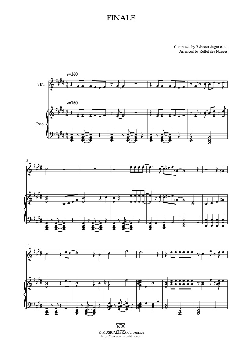 Partitura de Steven Universe Finale arreglada para dueto de violín y piano