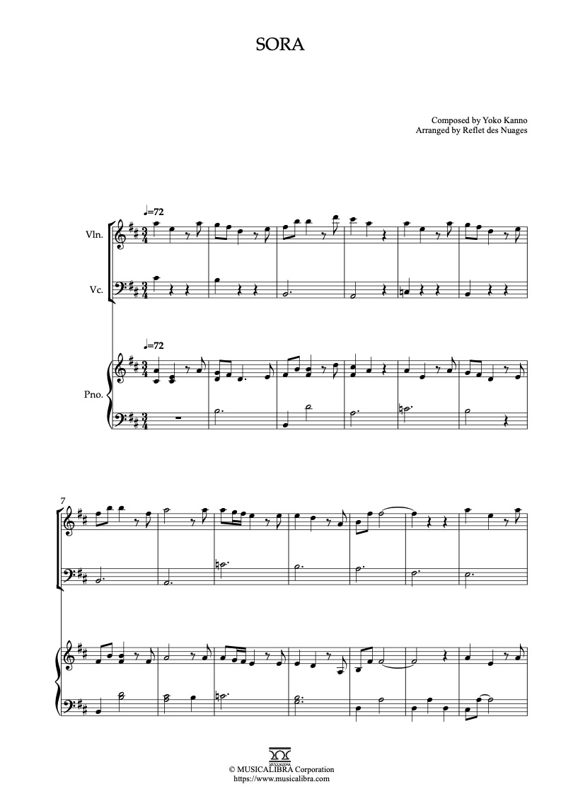 Escaflowne Sora 三重奏 乐谱 - 小提琴, 大提琴, 钢琴