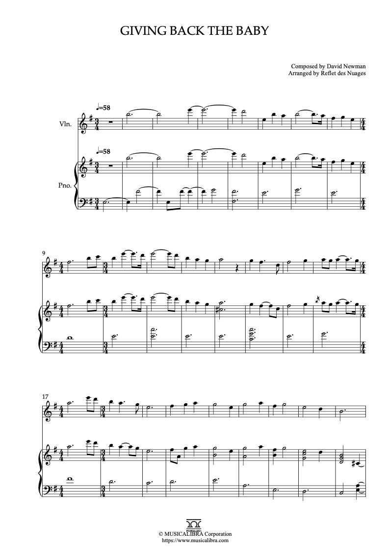 Partitura de Ice Age Giving Back the Baby arreglada para dueto de violín y piano