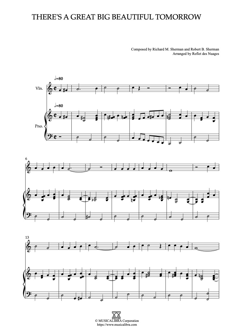There’s a Great Big Beautiful Tomorrow 二重奏 乐谱 - 小提琴, 钢琴