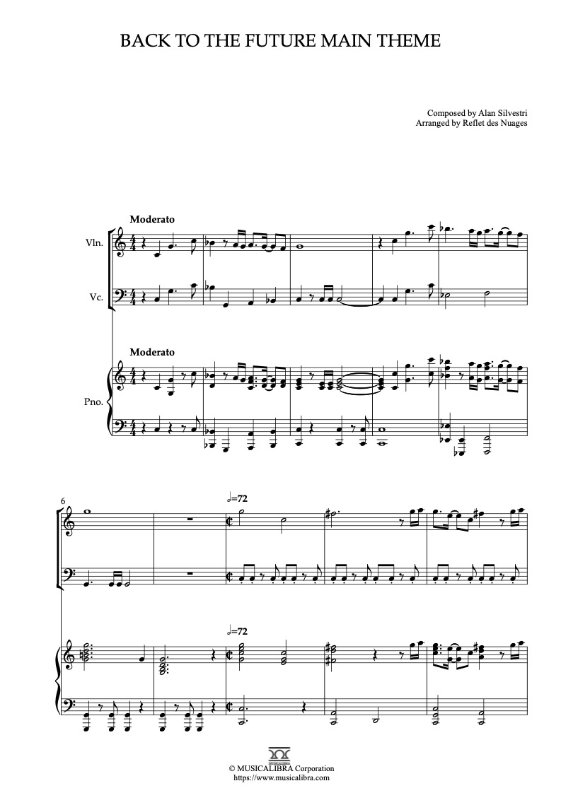 Partitura de Back to the Future Main Theme arreglada para trío de violín, violonchelo y piano