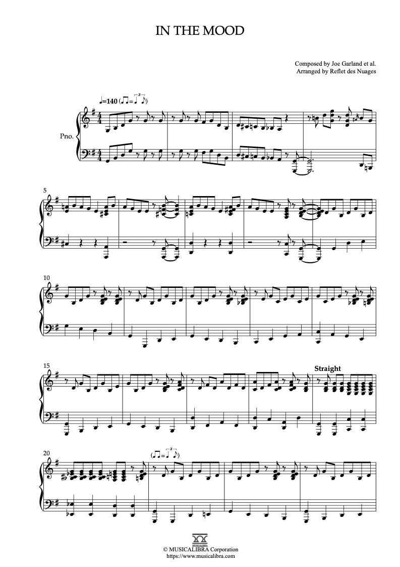PIANO SOLO 楽譜] In the Mood ピアノ 編曲 楽譜 : MUSICALIBRA JAPAN
