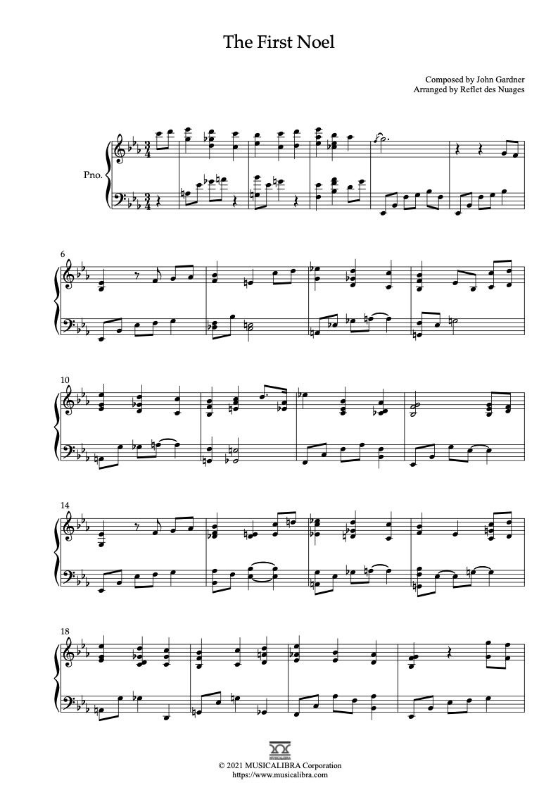 Sheet music of The First Noel arranged for piano solo preview page 1
