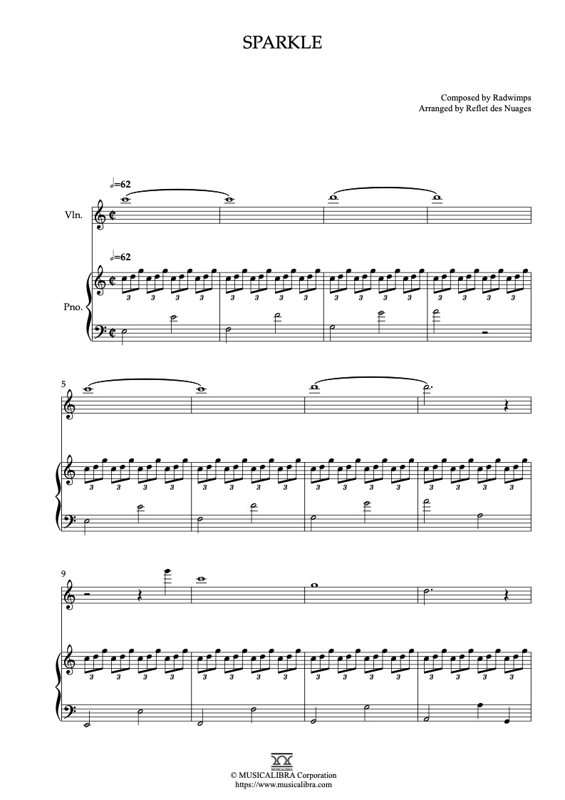 RADWIMPS Sparkle 二重奏 乐谱 - 小提琴, 钢琴
