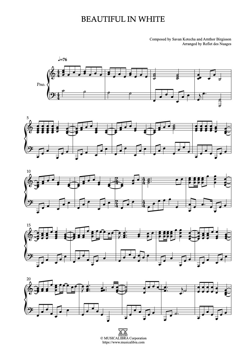 Shane Filan Beautiful in White 鋼琴 獨奏 樂譜