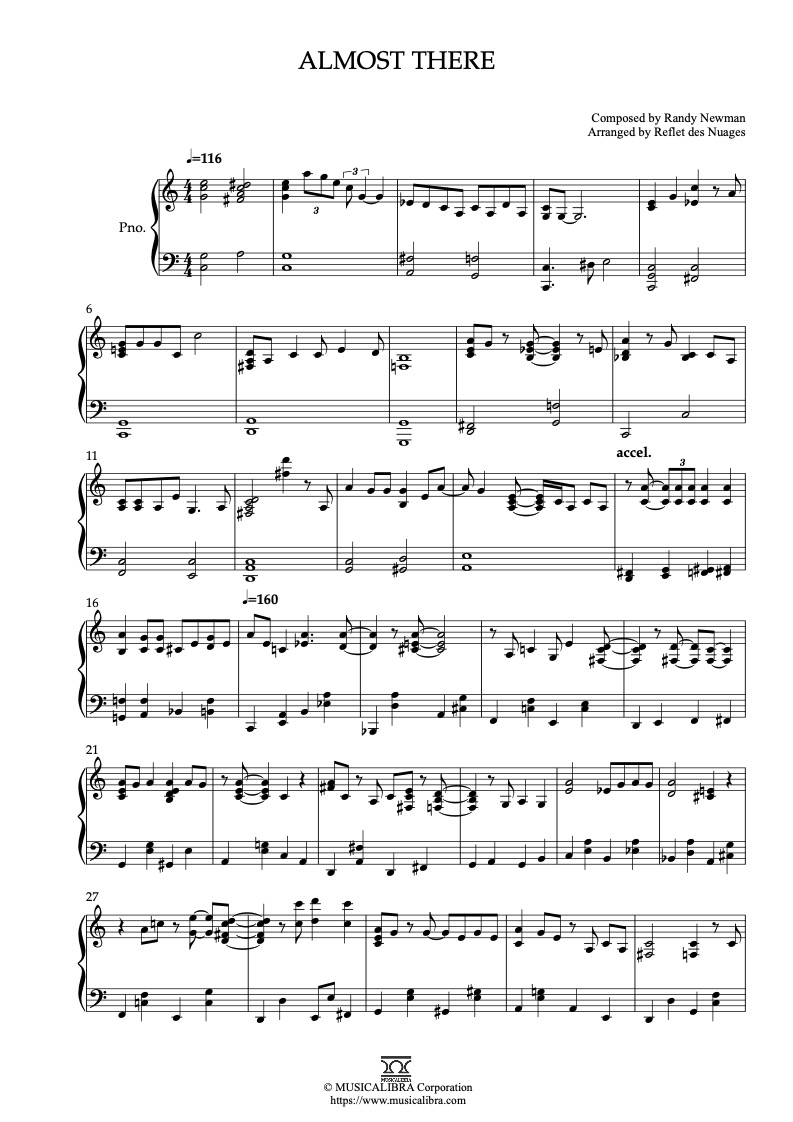 Partitura de The Princess and the Frog Almost There arreglada para piano solo