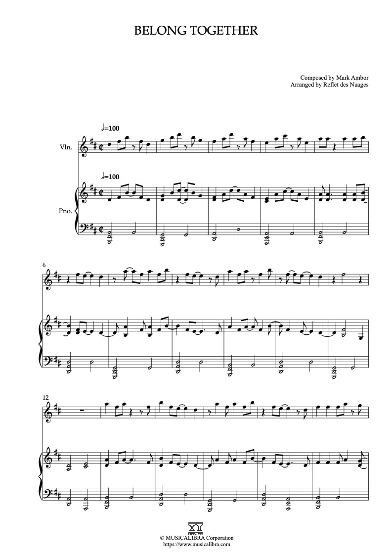 Mark Ambor Belong Together 二重奏 樂譜 - 小提琴, 鋼琴