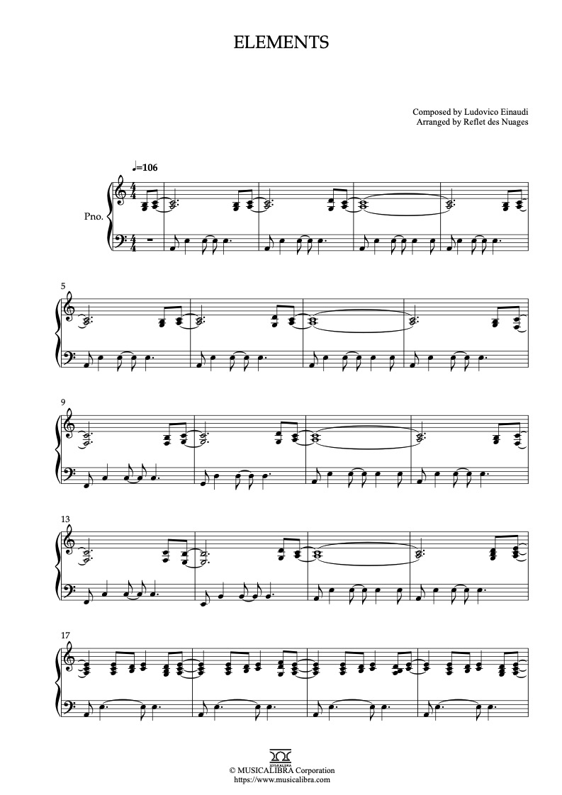 Ludovico Einaudi Elements 钢琴 独奏 乐谱