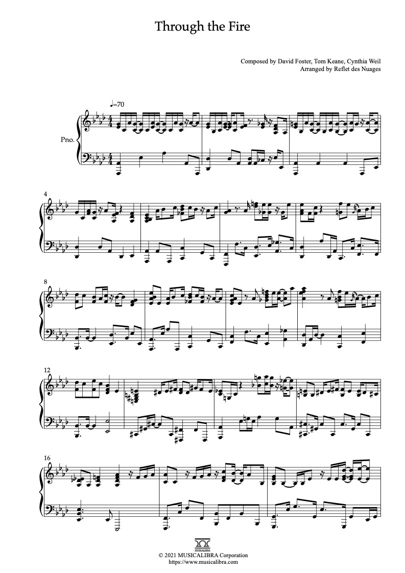 PIANO SOLO 楽譜] Through the Fire ピアノ 編曲 楽譜