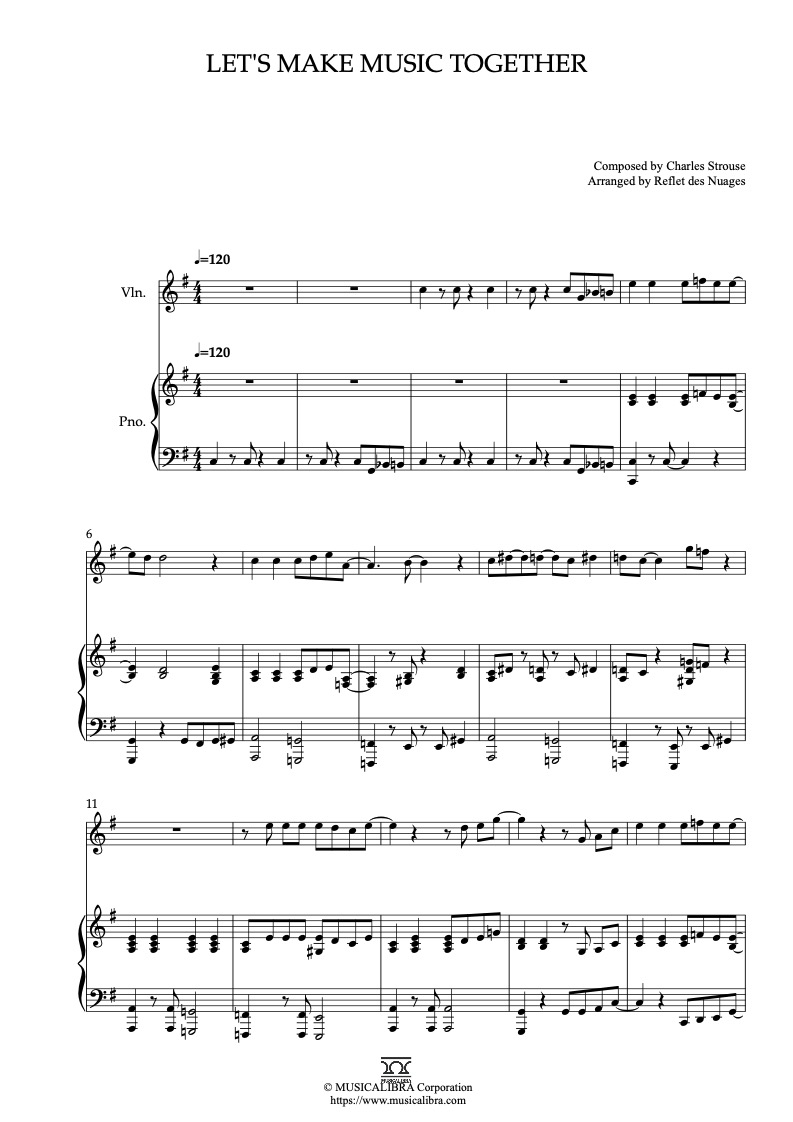 All Dogs Go to Heaven Let's Make Music Together 二重奏 乐谱 - 小提琴, 钢琴