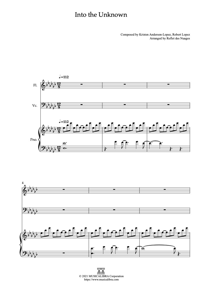 [TRIO SHEET MUSIC] Into The Unknown - Flute, Cello And Piano Chamber ...