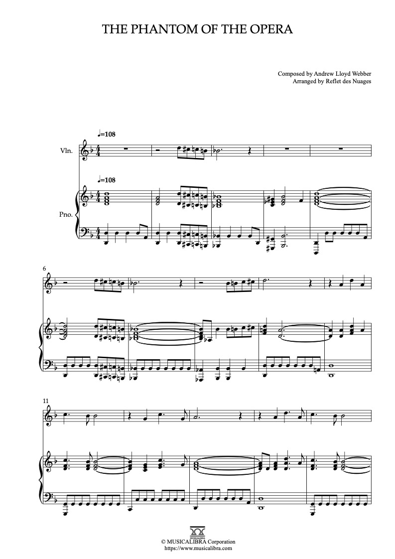[DUET SHEET MUSIC] The Phantom of the Opera - Violin and Piano Chamber