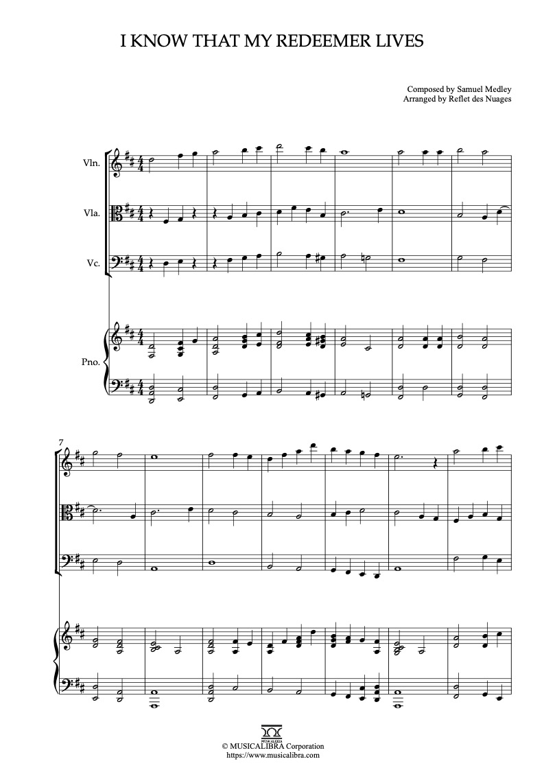 I Know That My Redeemer Lives 四重奏 乐谱 - 小提琴, 中提琴, 大提琴, 钢琴