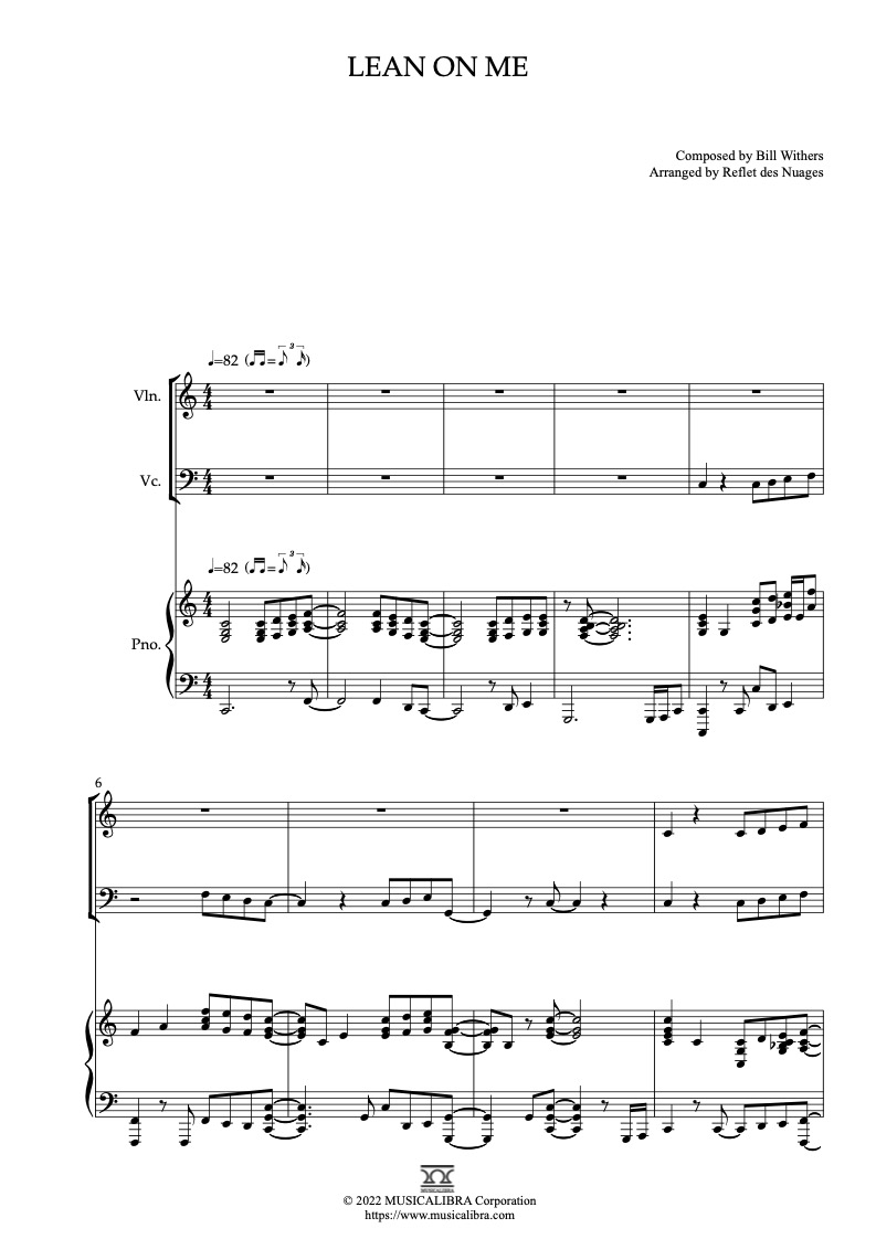 Lean on Me 三重奏 乐谱 - 小提琴, 大提琴, 钢琴