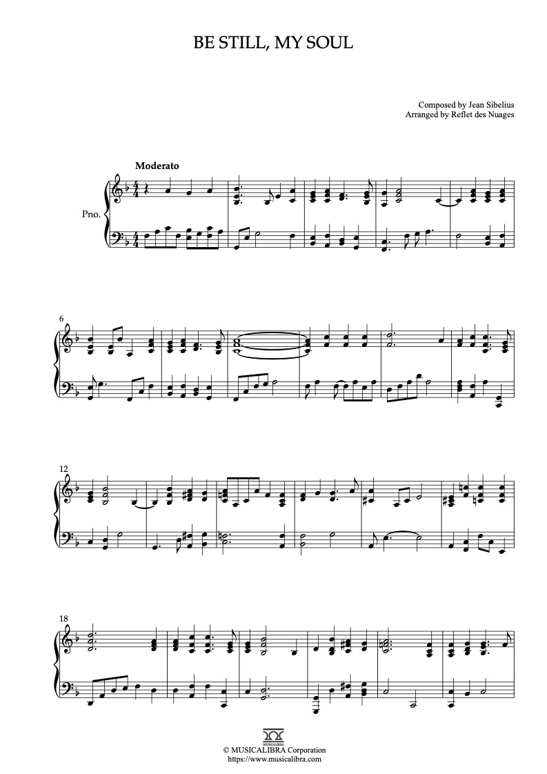 Partitura de Be Still, My Soul arreglada para piano solo