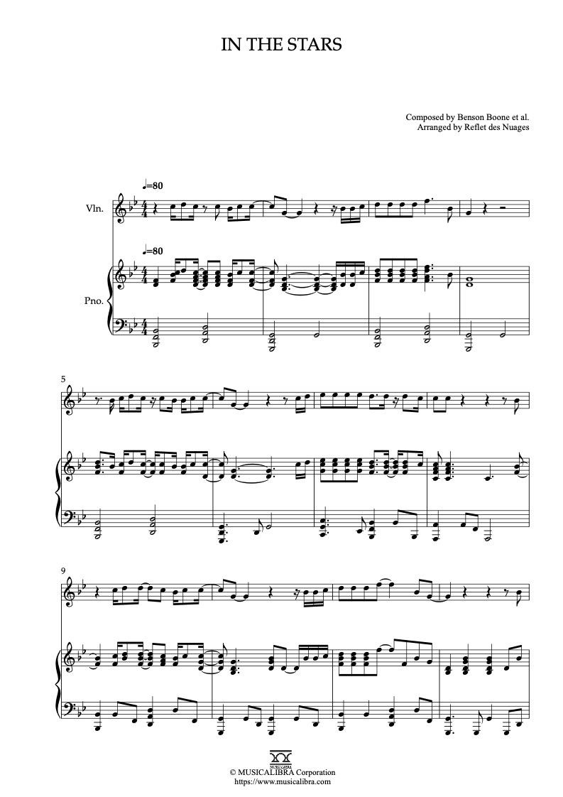 벤슨 분 In the Stars 바이올린 피아노 듀엣 악보